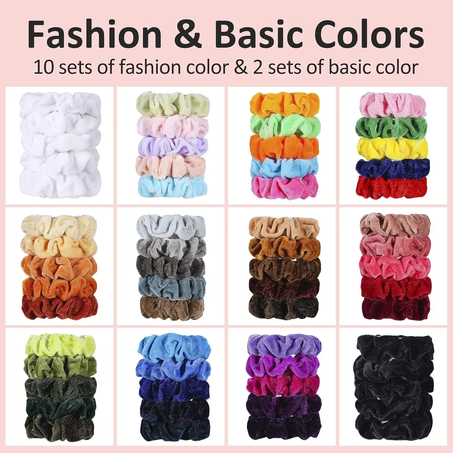 Velvet Scrunchies for Women, Girls & Kids 60 Bulk Pack, Soft Hair Scrunchie Hair Ties Scrunchy for - Detail 1