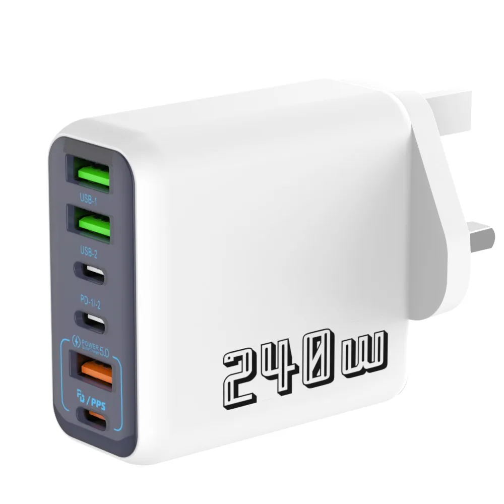 240W GaN 6-Port Fast Charger Station, PD QC 3.0 Multi-Device