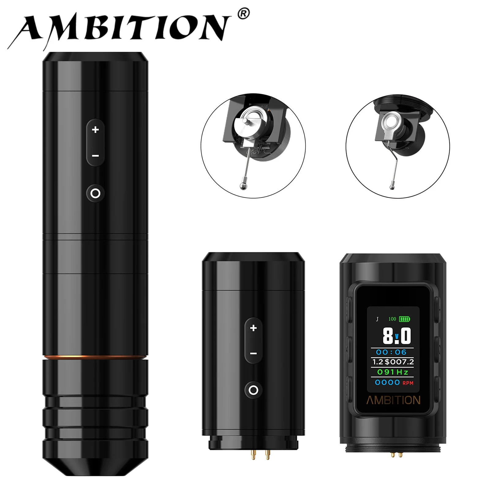 

Ambition Ninja Nova 2024/2025 Беспроводная машина для татуировки Последний неограниченный бесщеточный двигатель 4,0/3,5 мм Длина хода Прямой привод