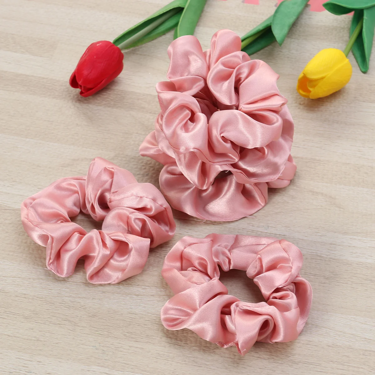 Scrunchies Silk Satin Hair Ties Vintage Ponytail Holder Perfume Solid Color Rope Mini Band Pink