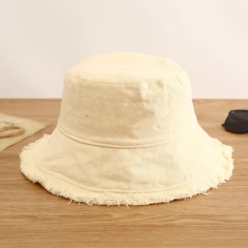 Men's Raw Fringed Bucket Hat Bob Summer Kpop Cloth Label Panama Hat for Women Hip Hop Caps Outdoor Sun Fishing Fisherman Hat