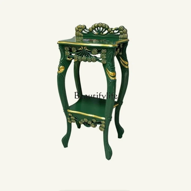 

LJYAmerican Style Solid Wood Flower Stand Stool Living Room Light Luxury High-end Painted Carved Base