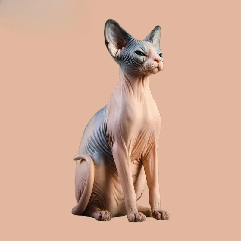 JXK 1/6 مقياس محاكاة الراتنج الكندي بدون شعر القط حيوان صغير الشكل تمثال نموذج هريرة زخرفة الديكور جمع