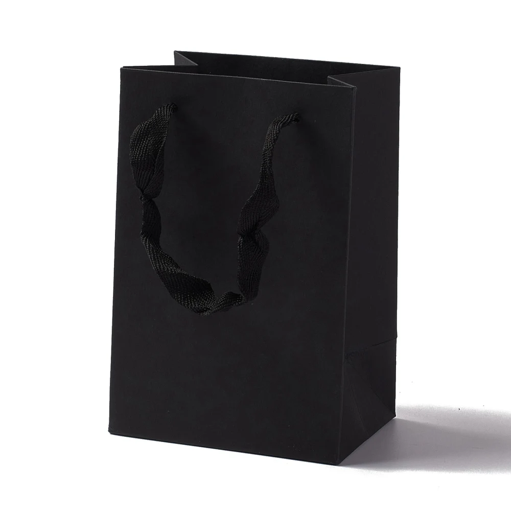12/20pcs Rectangle Kraft Paper Pouches Gift Shopping Bags with Ribbon Handles Bag 3 Size Choose Black/Pink/Prussian Blue