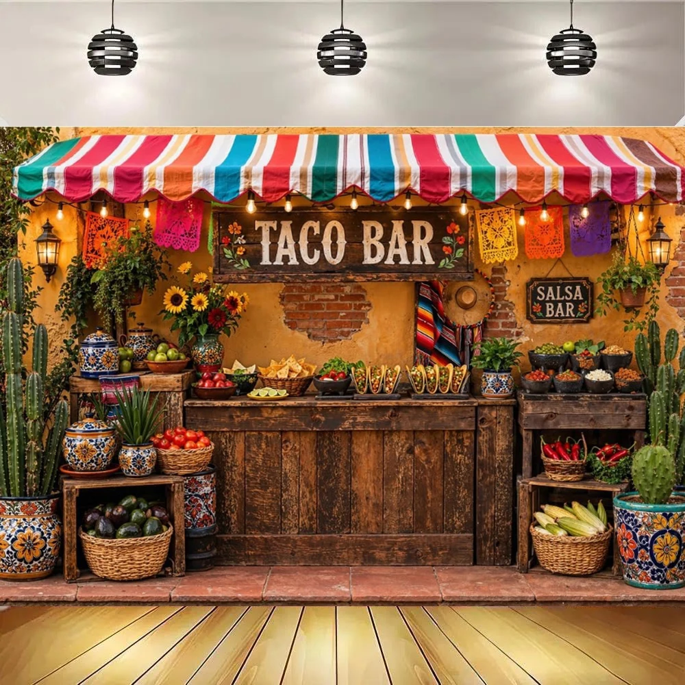 Taco Bar Backdrop for Mexican Fiesta Party Cinco de Mayo Salsa Bar Photography Background for Taco Tuesday Birthday Party