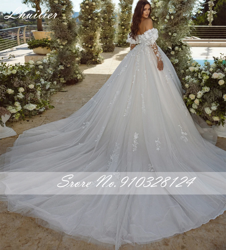 Lhuilier Elegant A Line Princess Wedding Dresses Spaghetti Straps Beaded Flowers Bridal Gown with Removable Sleeves