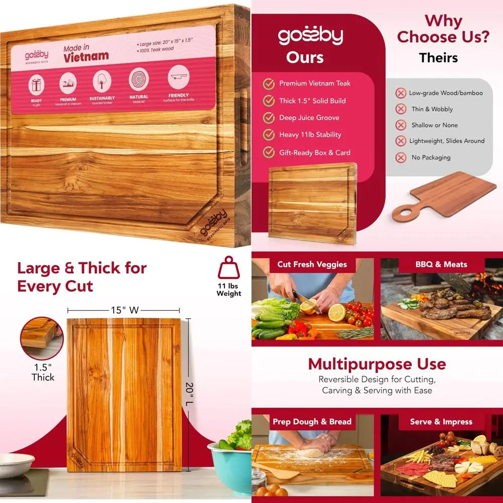 

Большая разделочная доска из тикового дерева для барбекю и мясных изделий — идеальный подарок на кухню и новоселье для мужчин и женщин