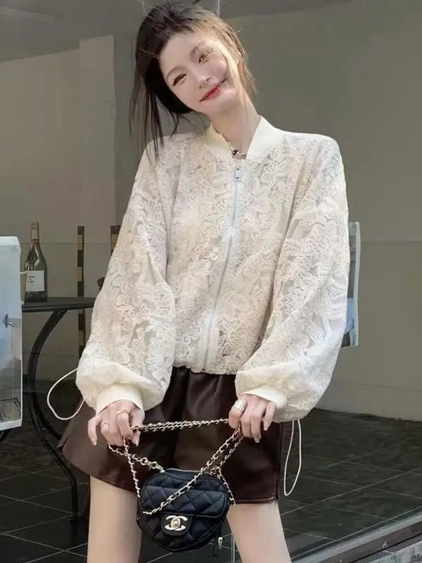 Versatile Lace Sun Protection Outerwear Women's Spring Summer 2025 Small Size Elegance Me Hollow Embroidery Long Sve Top