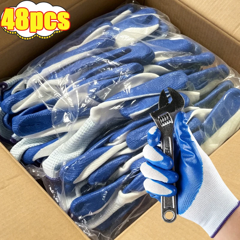 48pcs Nitrile Rubber Coated Gloves Wear-resistant Durable Skid Proof Industrial Gloves for Household Outdoor Labor Accessories