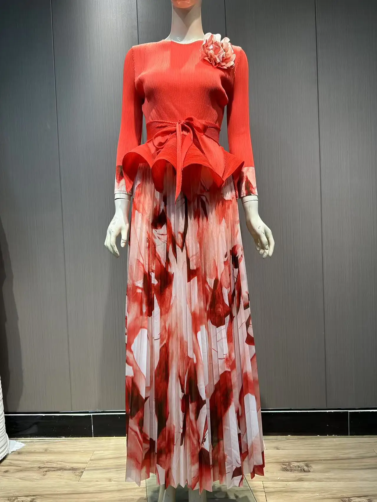 YEZOER-Conjunto plisado de 2 piezas para mujer, camiseta con dobladillo Irregular y mangas cortas de murciélago y falda de Color degradado, gran oferta