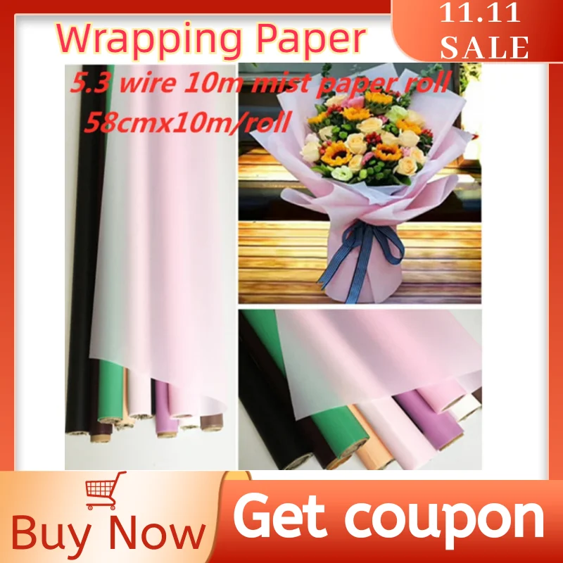 

10m Flower Waterproof Wrapping Paper Roll Gift Wrap 5.3 Silk Fog-face Tissue Paper Pack DIY Wedding Party Decor Supplies