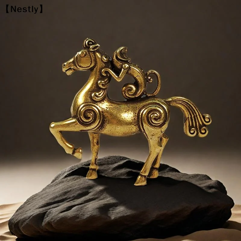 Metal Horse Figurine, Solid Desktop Decorative Craft, Antique Bronze Miniature Model Of The Twelve Zodiac Animals.〔Nest〕