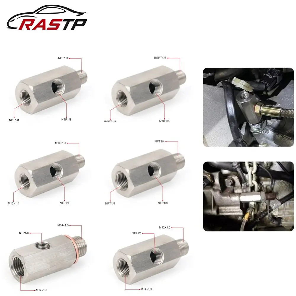 

Stainless Steel Side Holes Oil Pressure Sensor Connector 1/8 NPT Female To 1/4NPT 1/8NPT 1/8BSPT M10Feed Line Gauge Tee Adapter