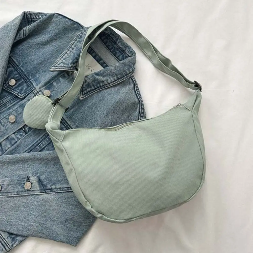 

Korean Style Lightweight Shoulder Bag Large Capacity Cream Color Canvas Bag with Coin Purse Solid Color Handbag