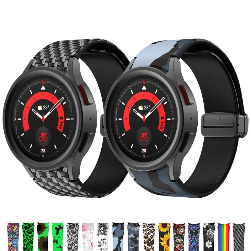 Magnetic Straps for Galaxy Watch 5 Pro 45mm/Galaxy Watch 5 44mm 40mm Magnetic Strap Carbon Fiber Texture Print Reflective Band