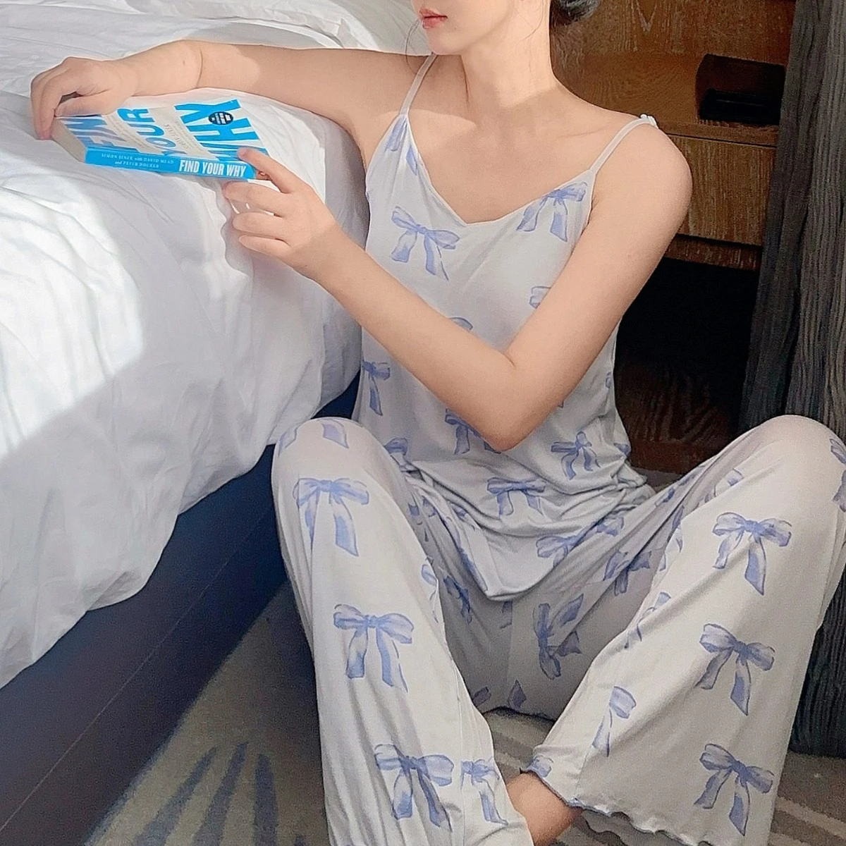 

Comfort Japanese Style Womens Pajamas Sleepwear Soft Modal Strap Pants Home Clothes Sweet Print Youthful Summer New Loungewear