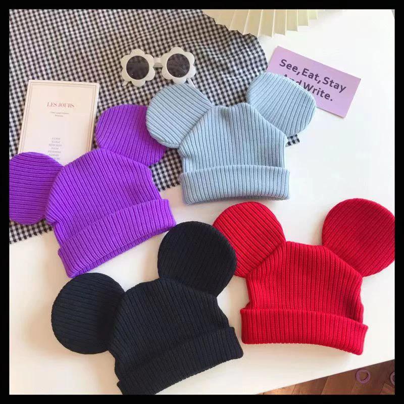 

Disney Big Ears Knitted Caps Women Minnie Mouse Bonnet Hats Girls Cute Cartoon Mickey Winter Hats Kids Birthday Keep Warm Party