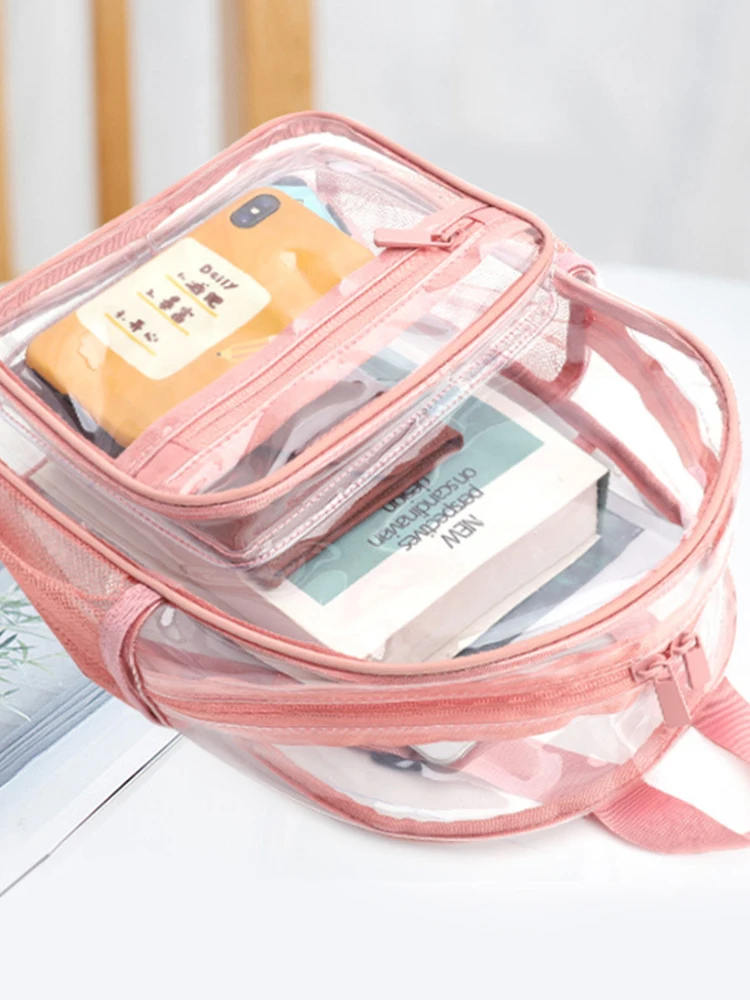 Casual Transparent Waterproof PVC Jelly Rucksack Storage Bag Student Backpack