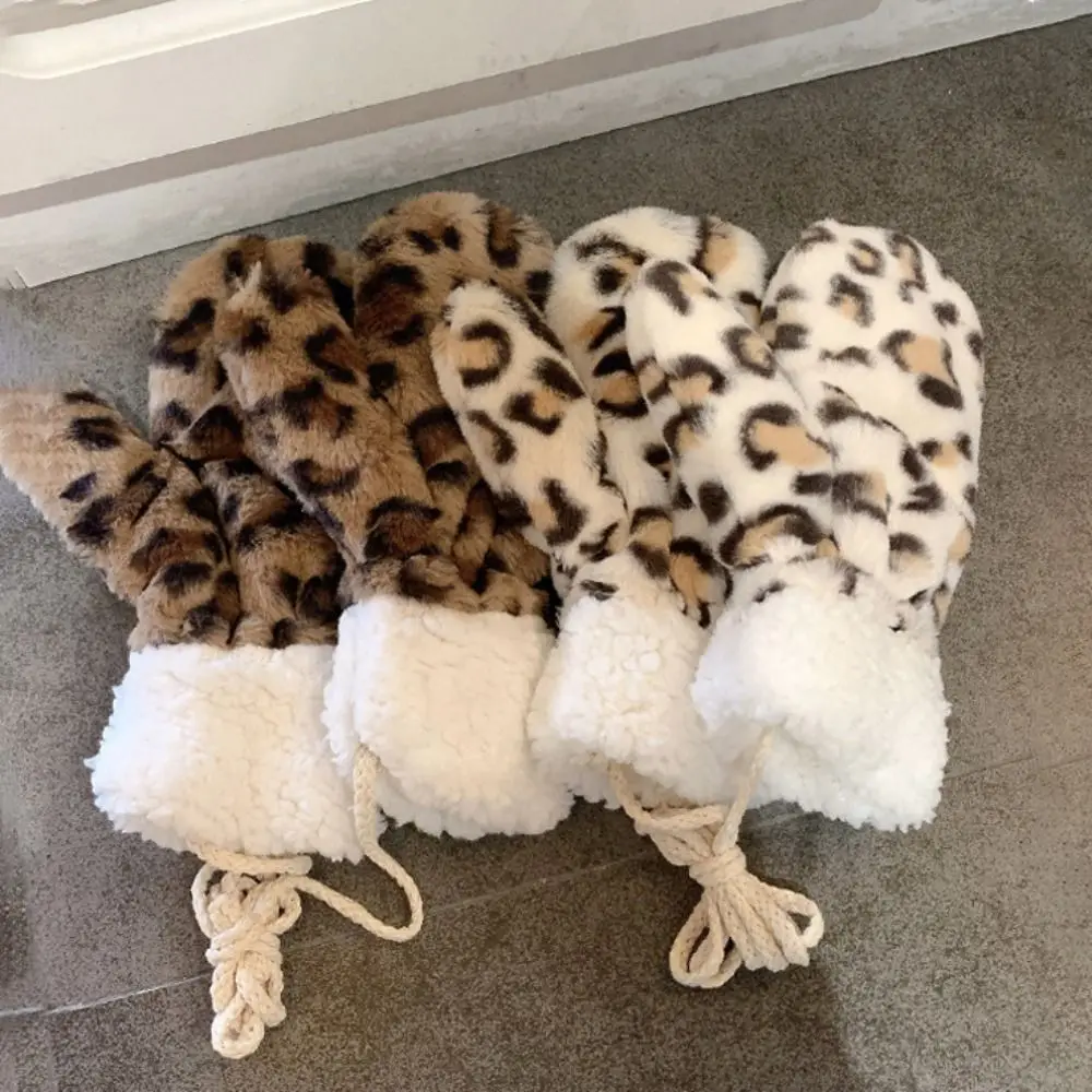 

Перчатки с леопардовым принтом, зимние перчатки с лямкой на шее и принтом коровы, рождественские варежки на мягкой флисовой подкладке, рождественские каникулы