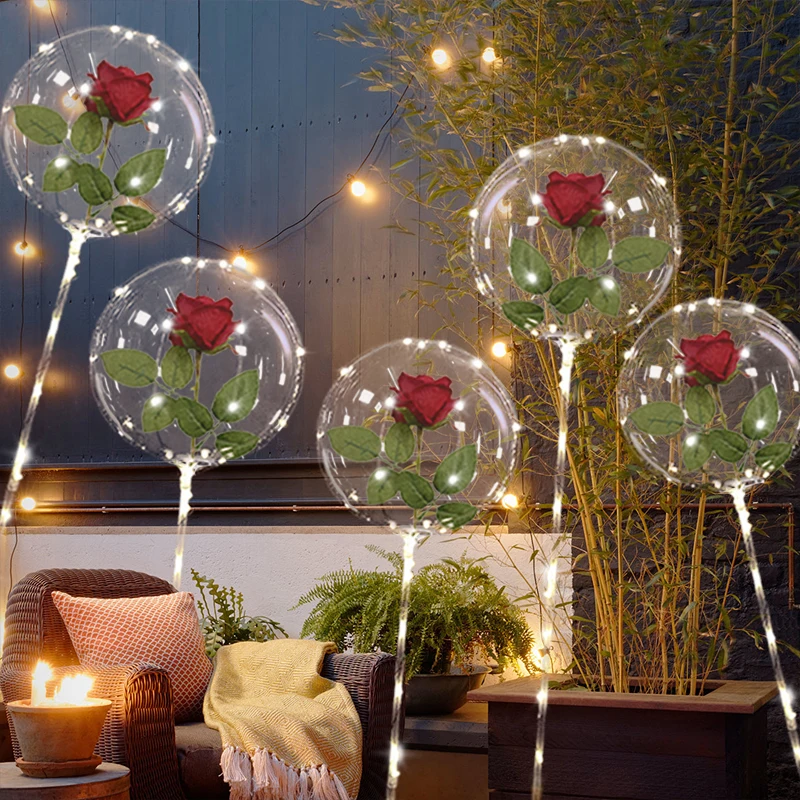 5 Led Luminous Rose Bouquet Wave Balloons (Excluding Internal Electricity) for Wedding Season, Birthday and Holiday Decoration
