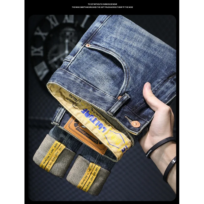 2024 New Vintage Blue Jeans Men High-End and Fashionable Embroidered Versatile Casual Straight-Leg Slim-Fitting Long Pants