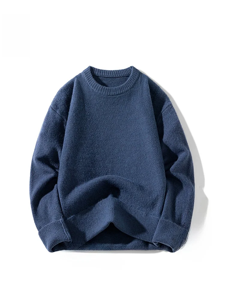 

Rampo Men's Long Sve round Ne Knitwear Winter Thiened Inner Wear Color Casual Faion Ci Sle Pure Wool Sweater