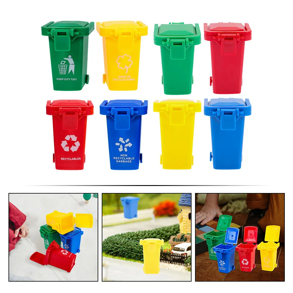 8개 미니 쓰레기통 뚜껑 포함 플라스틱 데스크탑 쓰레기통 사무실 책상용 소형 쓰레기통 가정용 분리수거통 휴대용