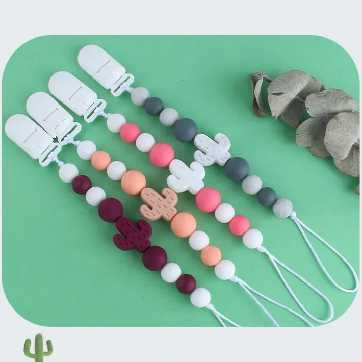 Baby Pacifier Clip Silicone Beads Cactus Cartoon Grinding Teething Toys Soothe Nipple Fixed Anti-drop Chains Kawaii Babies Items