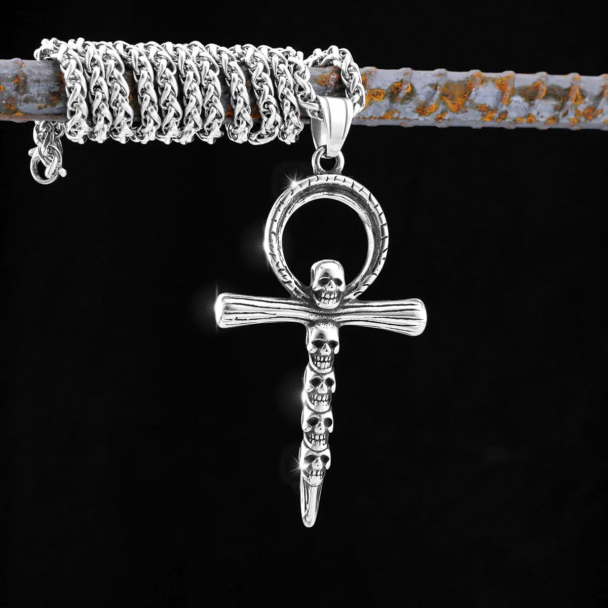 

Vintage Victorian Odin Skull Necklace Nordic Men's Kim Valkner Stainless Steel Cross Rune Amulet Pendant Punk Jewelry Gift