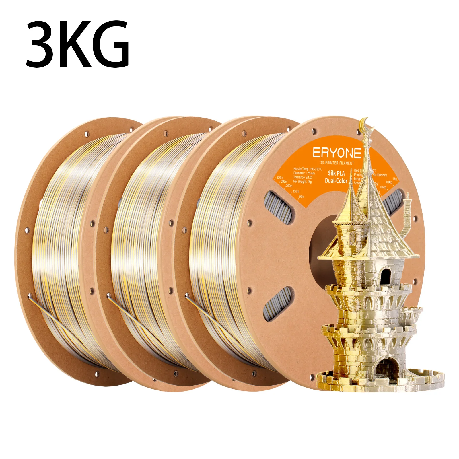ERYONE 3KG PLA Dual Color Silk PLA Filament Compatibel met FDM 3D-printers 1KG 1,75 mm ±0,03 mm Perfecte spoelwikkeling 1kg spoel