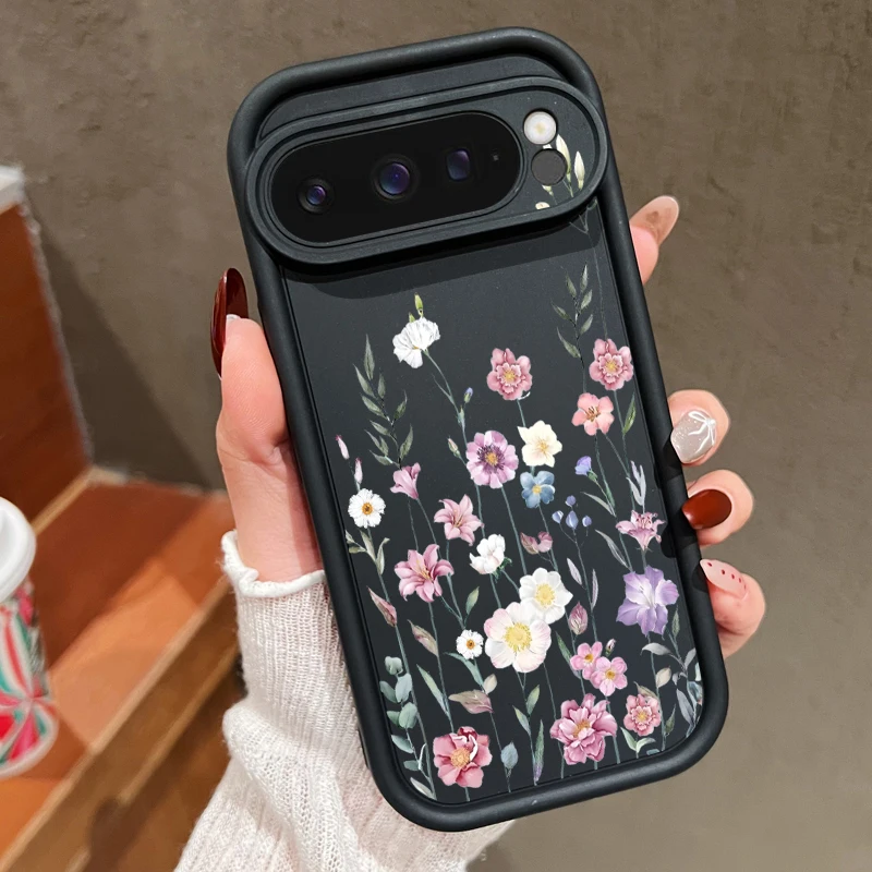 Weiche, stoßfeste Hülle mit Blumenmuster für Google Pixel 7, 8, Pro, 7A, 8A, Pixel 9, Pro, XL, einfarbige Silikon-Handyhüllen