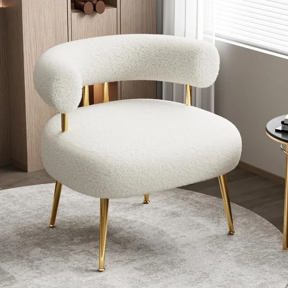 Round Upholstered Barrel Arm Chair for Small Spaces, Fluffy Side Corner Sofa Chair for Living Room, Bedroom, Vanity, Office