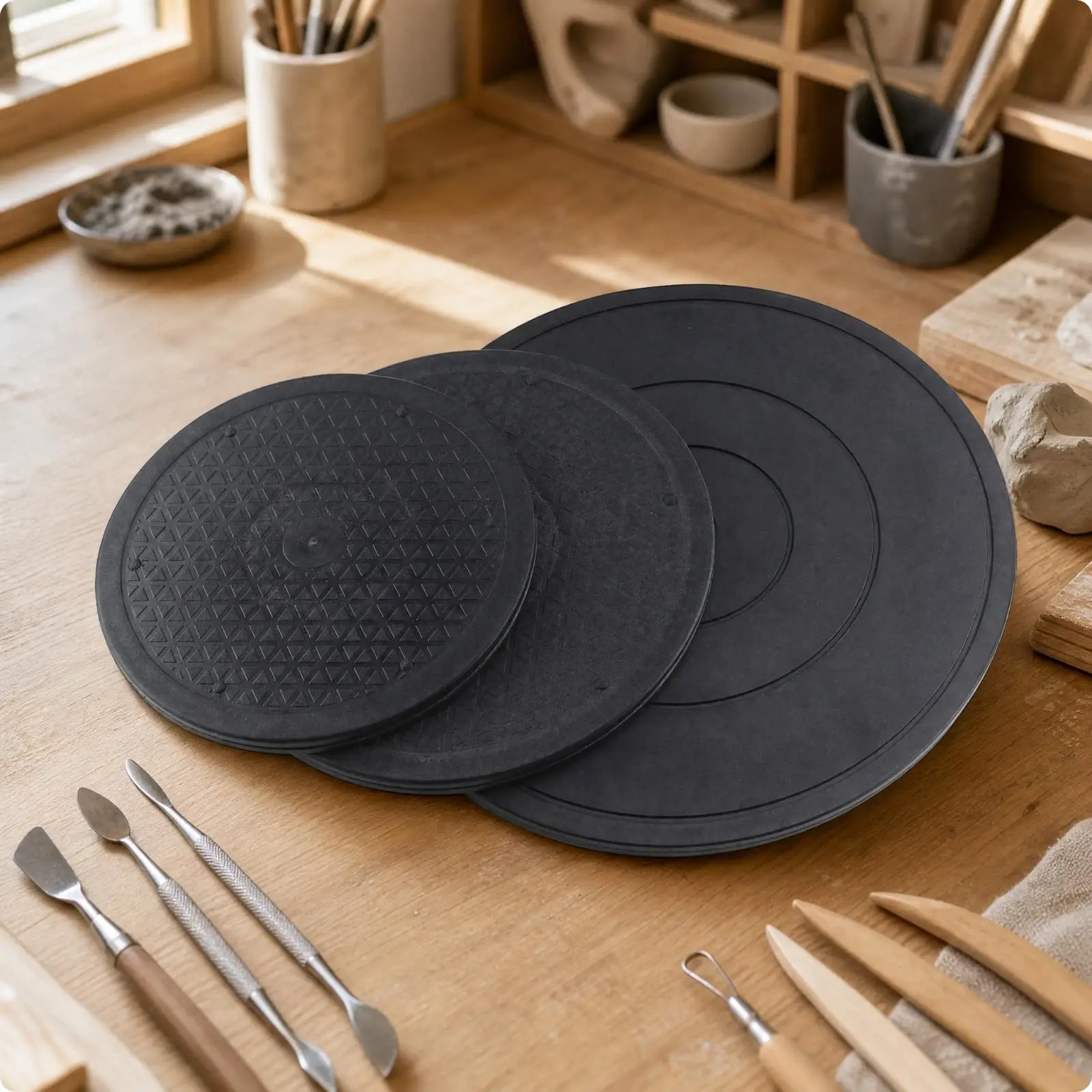 Round Plastic Pottery Turntable 360-Degree Rotation Double-Sided Clay Modeling Turntable Double-Sided Pottery Wheel Stable