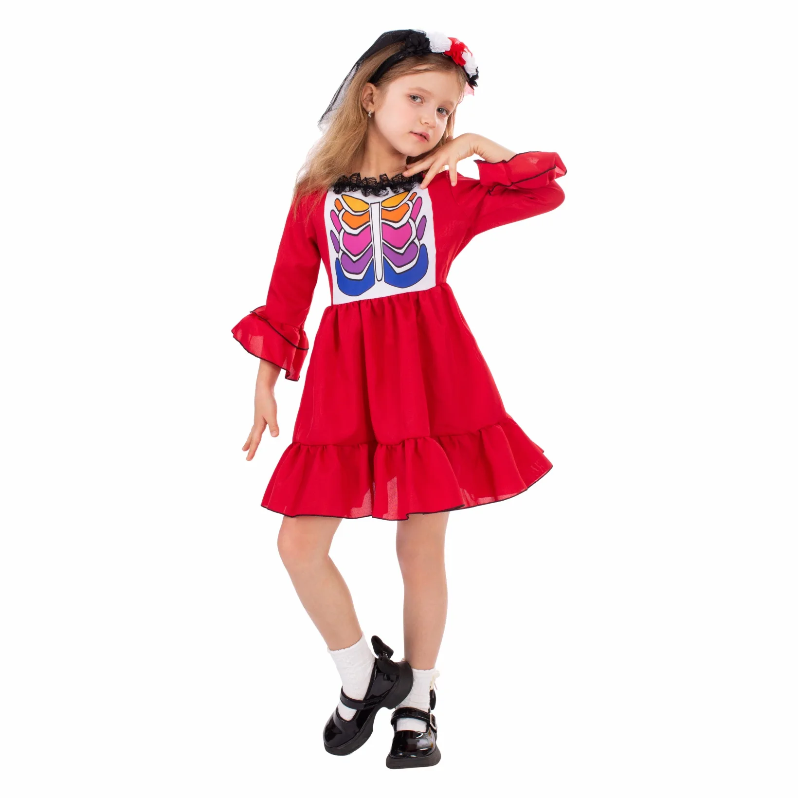 Costume Cospaly per bambini Day of The Dead ragazzi ragazze Halloween costumi Cosplay spaventosi bambino vestito fantasia costumi teschio