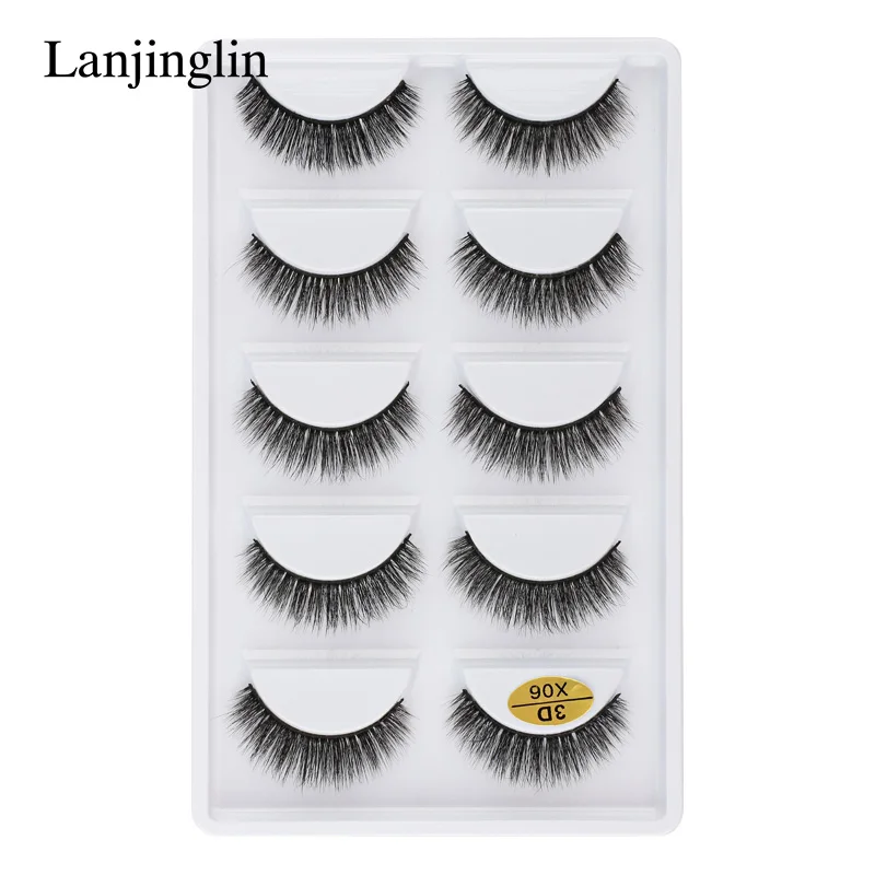 Lanjinglin Faux Cils 5 Pairs 3D Nerz Wimpern Natürliche Lange Wispy Falsche Wimpern Handgemachte Make-Up Verlängerung Faux Cils maquiagem