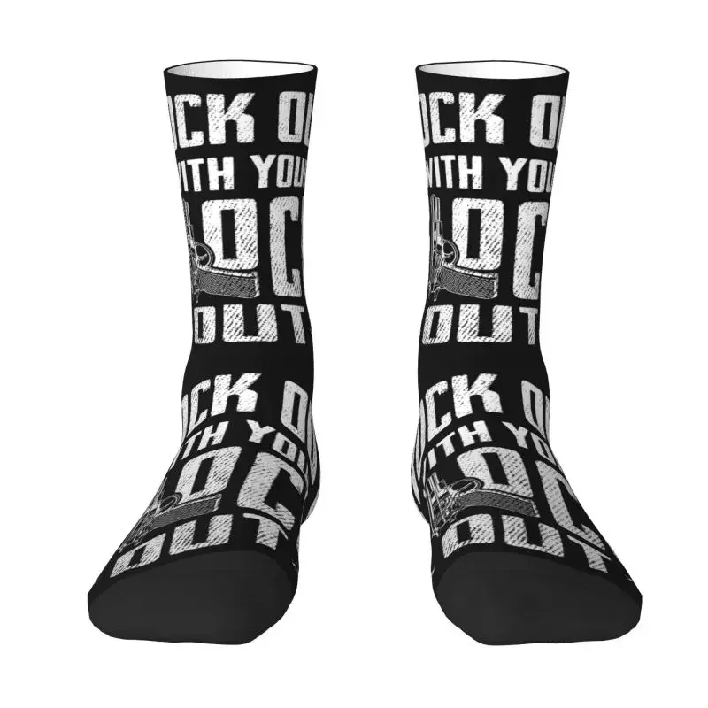 Fun Print Rock Out With Your Out Socks for Women Men Stretch Summer Autumn Winter USA Handgun Pistol Crew Socks