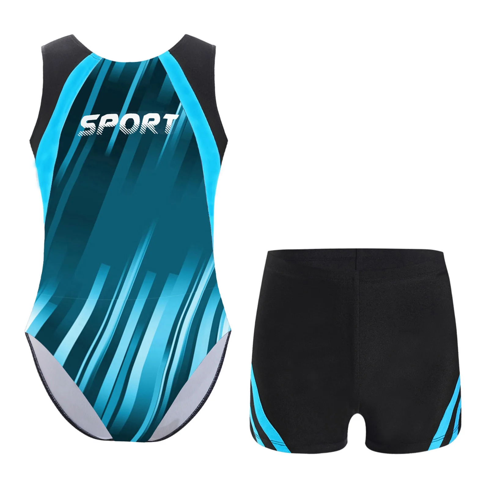 Kids Gym Leotard with Shorts Boys Sports Set Fitness Running Training Outfit Sleeveless Quick Dry Swimming Beach Pool Party Set - Image 3