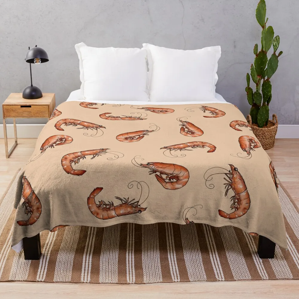 All the Prawns and Shrimp Seafood Feast in Peach Throw Blanket Luxury Brand Blanket Furry Blankets