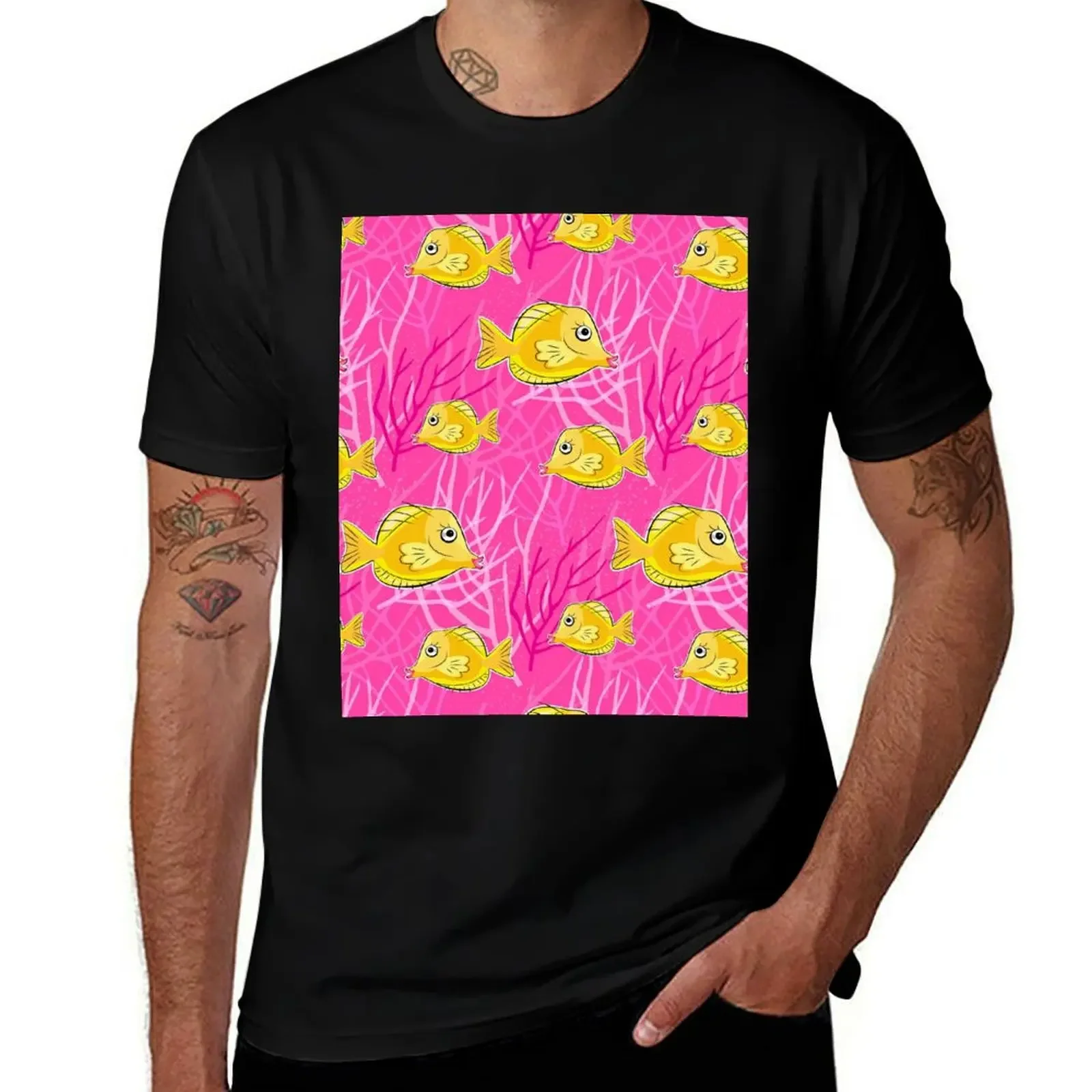 

Tropical Fish Aquarium Hot Pink T-Shirt vintage graphic tee croswit shirt man T-shirts man men clothes