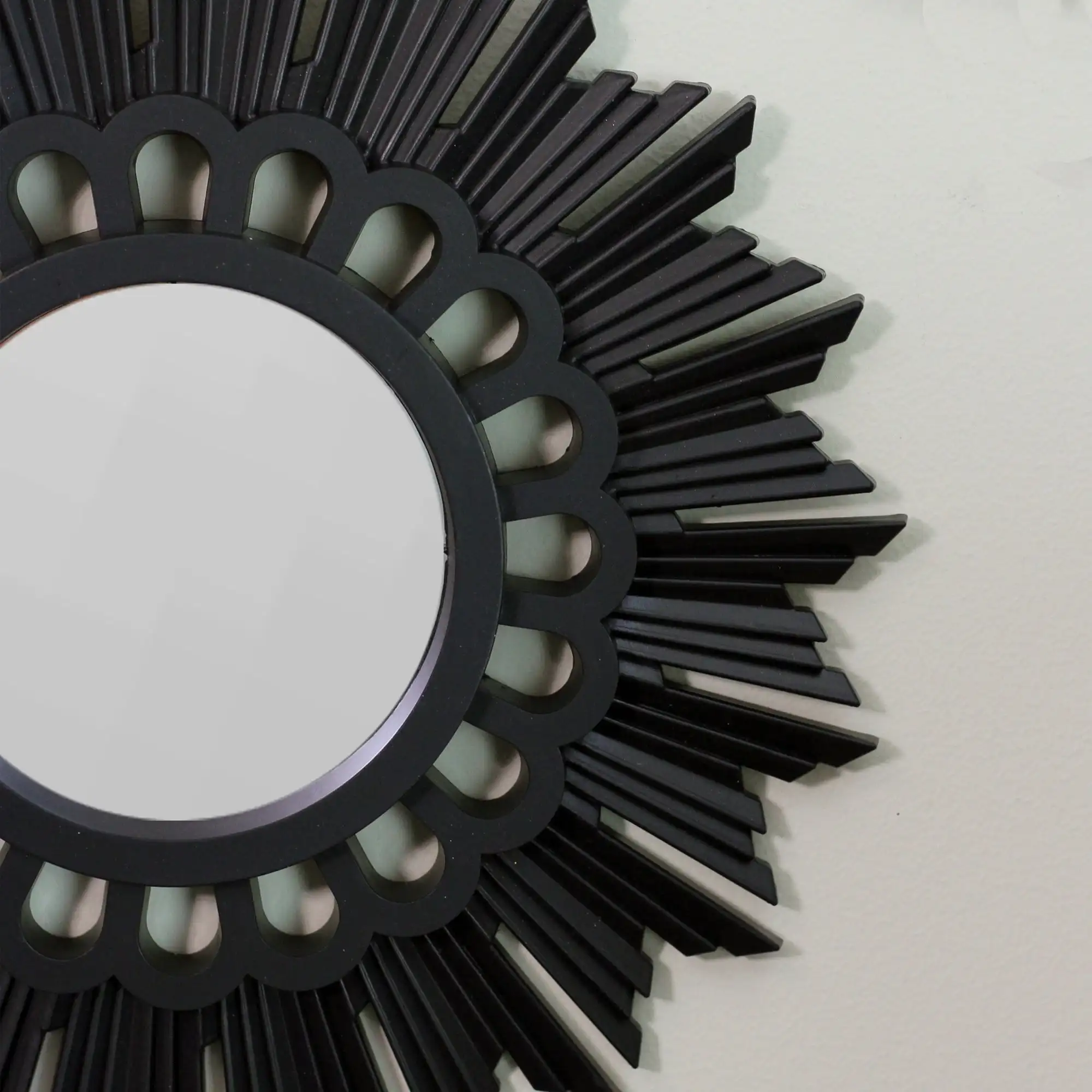 Set of 3 Sunburst Inspired Black Round Mirrors 9.5