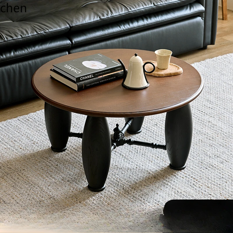 HSN retro solid wood coffee table living room small apartment tea table tea table round