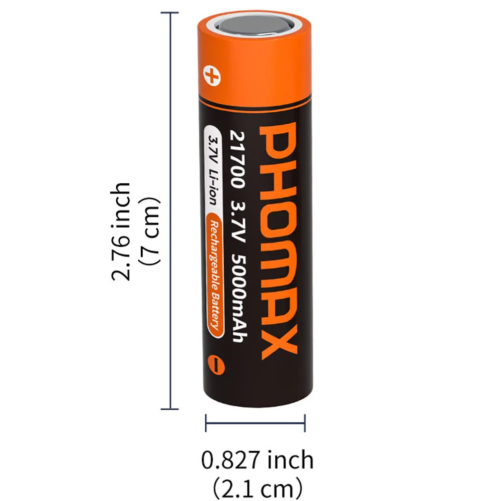 PHOMAX 21700 Akumulator z płaskim wierzchołkiem 3.7V 5000mAh Baterie litowo-jonowe do latarek, elektronarzędzi i innych urządzeń Idealny wybór — 2