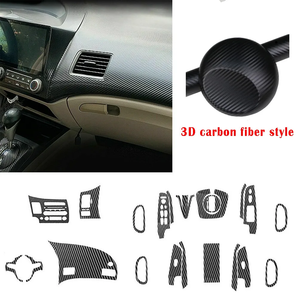 

Practical High Quality New Car Interior Decals For Honda Civic 2006-2011 Glossy Parts Accessories 3D Carbon Fiber
