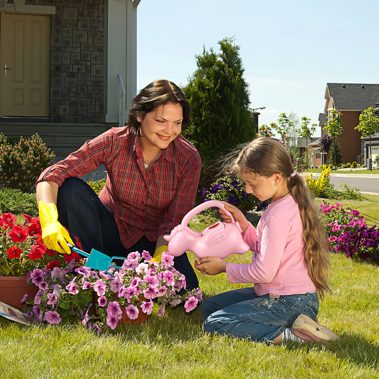 

3Pcs Animal Shaped Watering Kettles Durable Indoor Outdoor Gardening Watering Cans Novelty Unicorn Elephant Dinosaur Blue Set