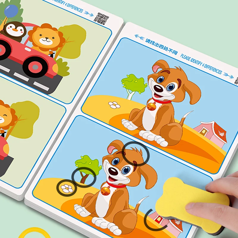 ابحث عن الفرق، صور لعبة التدريب على التركيز الممتع، نمو التعلم التعليمي، ابحث عن أماكن مختلفة، قابلة للمسح وإعادة الاستخدام، ورق شفاف، مناسب لهدايا العطلات، هدايا عيد الميلاد