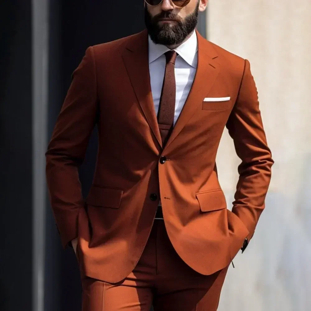 

Men's Suits Causal Solid 2 Pieces Single Breasted Custom Blazer Regular Length Notch Lapel Wedding Groom Party Male Clothing