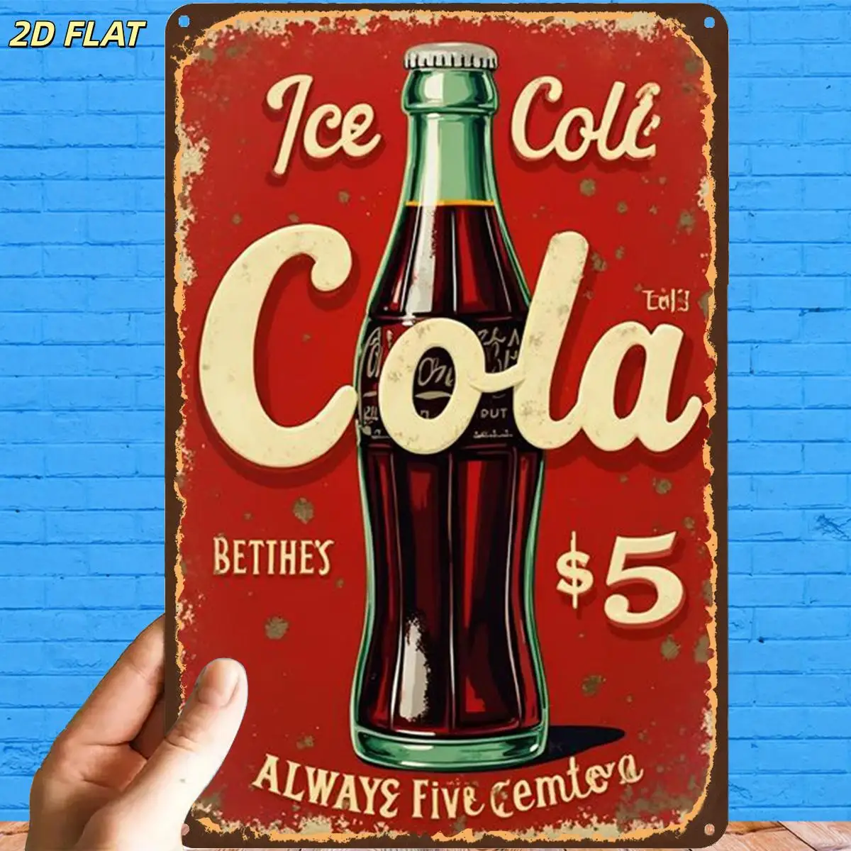 2D Flat, 1pc, Retro Ice Cola Bottle Advertisement Metal Tin Sign, with Pre-Drilled Holes, Ideal for Indoor, Garden, Outdoor, And