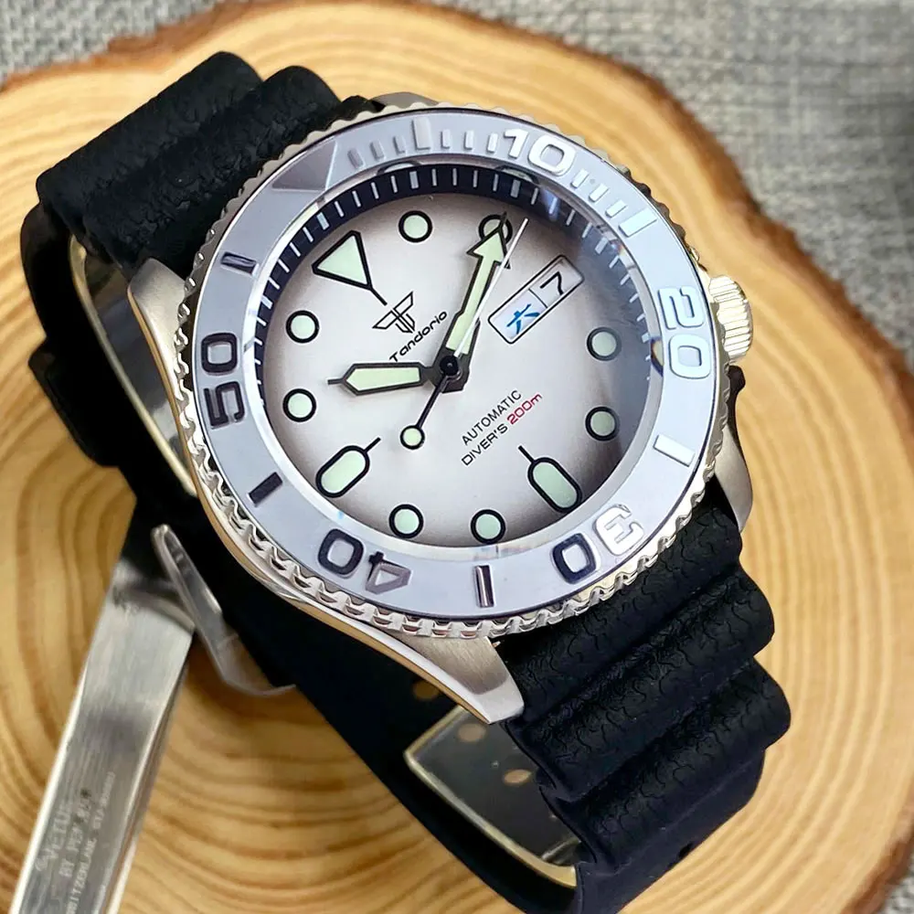 Domed Sapphire Glass SKX Mod Mechanical Steel Watch Men S NH36 Movt Ceramic Insert White SUB Dial 200m Diver Clock 3.8 Crown