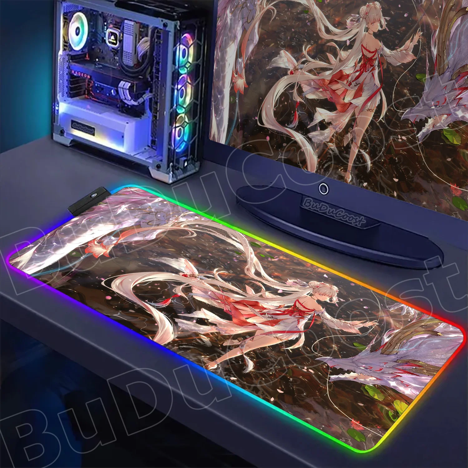 

Non-Slip Rubber Base Wuthering Waves Jinhsi Mouse Pad Large XXL Game Keyboard Mat LED Table Backlit Aesthetic Decoration DeskRug