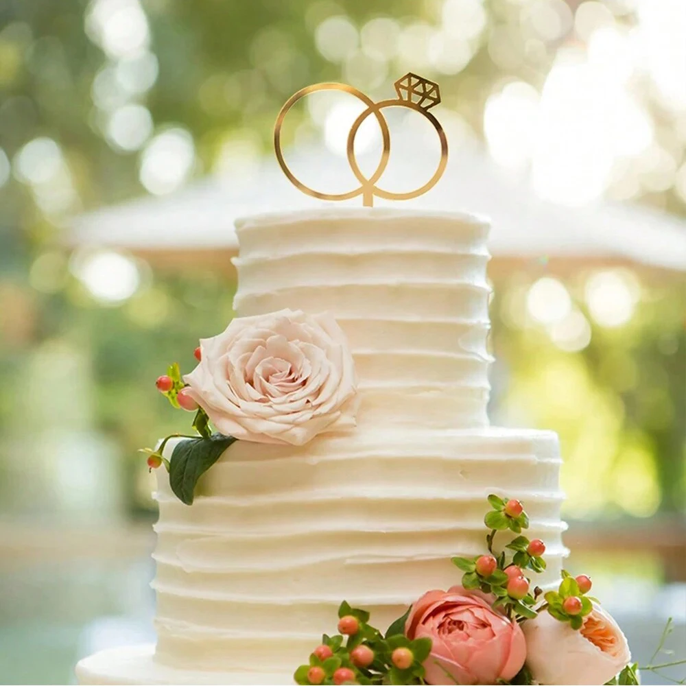 3 Stück/6 Stück Diamantring Hochzeitstorte Dekoration Acryl Topper Backen Partygeschenke Lieferungen Gold Silber Rose Schwarz – Detail 2